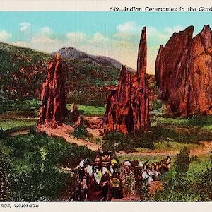 Carte postale vintage du Colorado - Cérémonies indiennes dans le jardin des dieux (inutilisé)