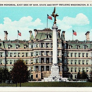 Carte postale vintage de Washington DC - The First Division Monument et Eisenhower Executive Office Building (inutilisé)