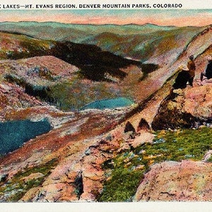 Carte postale vintage du Colorado - Beartrack Lakes dans la nature sauvage du mont Evans (inutilisée)