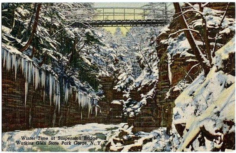 Winter at Watkins Glen State Park in the Finger Lakes Unused Vintage New York Postcard