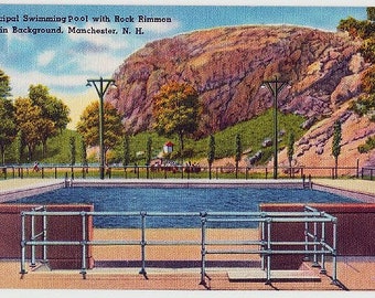 Vintage New Hampshire Postcard - The Swimming Pool at Rock Rimmon Park in Manchester (Unused)