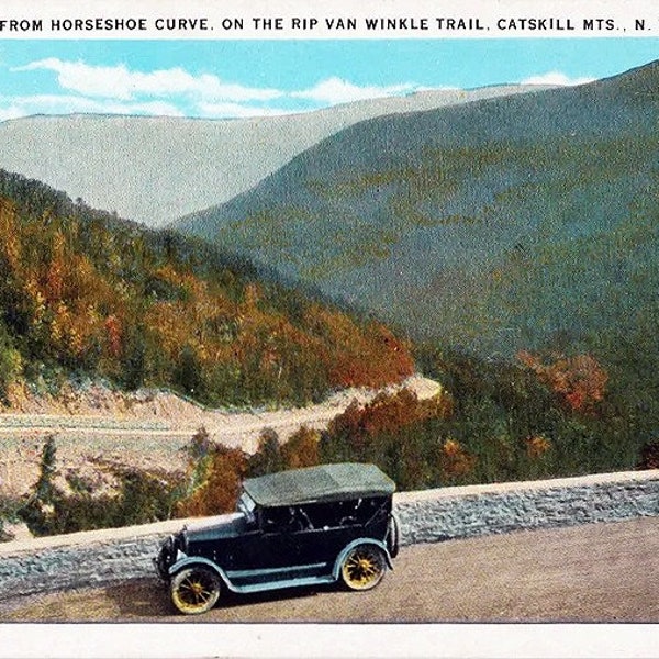 Vintage New York Postcard - Scenic Drive along the Rip Van Winkle Trail in the Catskill Mountains (Unused)