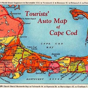 Carte postale vintage de Cape Cod - Carte des voitures de tourisme de Cape Cod (non utilisée)