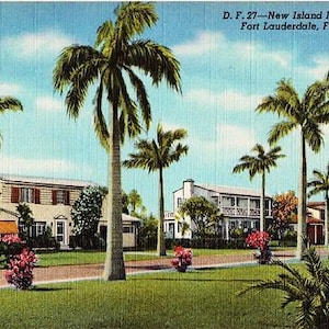 Carte postale vintage de Floride - New Island Homes à Fort Lauderdale (inutilisé)