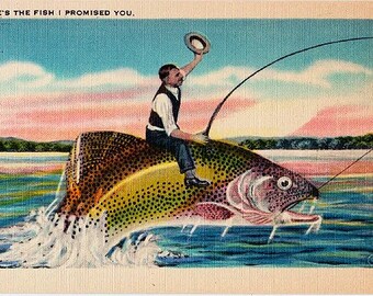 Vintage Vacation Postcard - Here's the Fish I Promised You (Unused)
