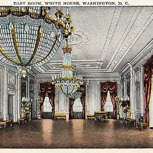 Carte postale vintage de Washington DC - The East Room de la Maison Blanche (inutilisé)