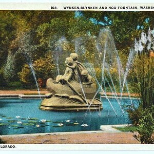 Carte postale vintage du Colorado - Les fontaines Wynken, Blynken et Nod à Washington Park, Denver (inutilisé)