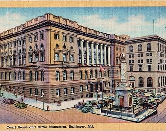 Vintage Maryland Postcard - The Courthouse and Battle Monument, Baltimore (Unused)