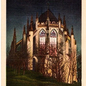 Carte postale vintage de Washington DC - La cathédrale nationale de Washington la nuit (inutilisée)