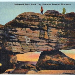 Carte postale vintage - The Balanced Rock dans les Rock City Gardens à Lookout Mountain (inutilisée)