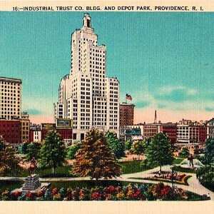 Carte postale vintage Rhode Island - The Industrial Trust Building and Depot Park, Providence (inutilisé)