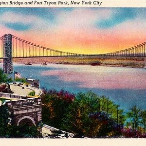 Carte postale vintage de New York - Le pont George Washington depuis le parc Fort Tryon (inutilisé)