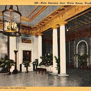 Carte postale vintage de Washington DC - Le hall d'entrée de la Maison Blanche (inutilisé)