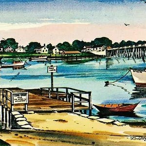 Carte postale vintage de Cape Cod - Bass River et le pont de la rivière Bass -- Signée par l'artiste, Robert Brooks (inutilisé)