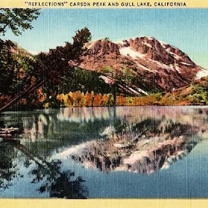 Carte postale californienne vintage - Carson Peak se reflétant dans le lac Gull (inutilisé)