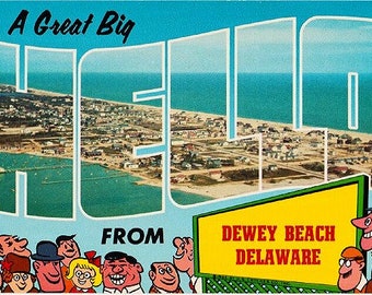 Vintage Delaware Postcard - A Great Big HELLO from Dewey Beach, Delaware (Unused)