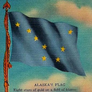 Carte postale vintage de l'Alaska - Drapeau et chanson de l'Alaska (inutilisé)