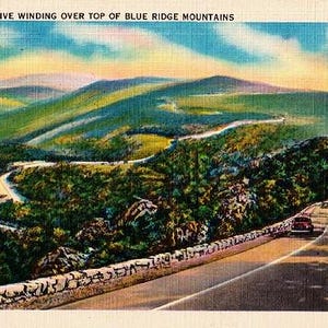 Vintage Virginia Postcard - Skyline Drive winding over the Blue Ridge Mountains (Unused)