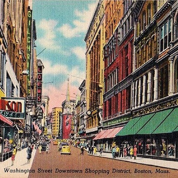 Vintage Boston Postcard - Washington Street in the Downtown Shopping District (Unused)