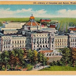 Carte postale vintage de Washington DC - Bibliothèque du Congrès (inutilisé)