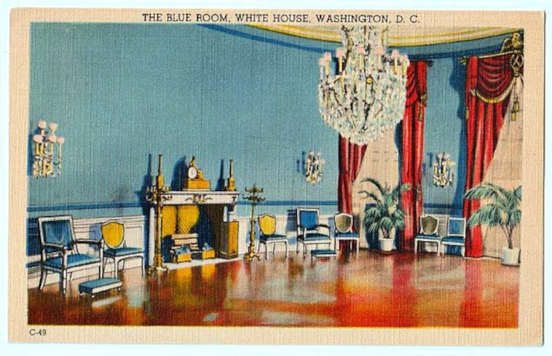 The Blue Room at the White House Vintage Washington DC Postcard Unused