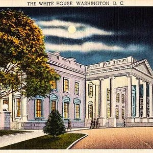 Carte postale vintage de Washington DC - La Maison Blanche au clair de lune (inutilisée)
