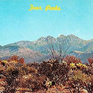Carte postale vintage de l'Arizona - Four Peaks avec neige au début du printemps (inutilisé)