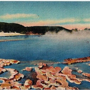 Carte postale vintage du parc national de Yellowstone - Piscine en saphir et bassin en biscuit (inutilisé)