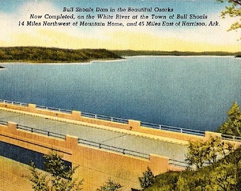 Vintage Arkansas Postcard - Bull Shoals Dam and Lake in the Ozarks (Unused)