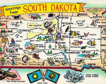 Vintage South Dakota Postcard - Greetings from Old South Dakota (Unused)