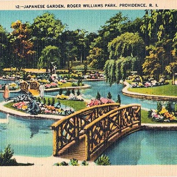 Vintage Rhode Island Postcard - The Japanese Garden at Roger Williams Park, Providence (Unused)