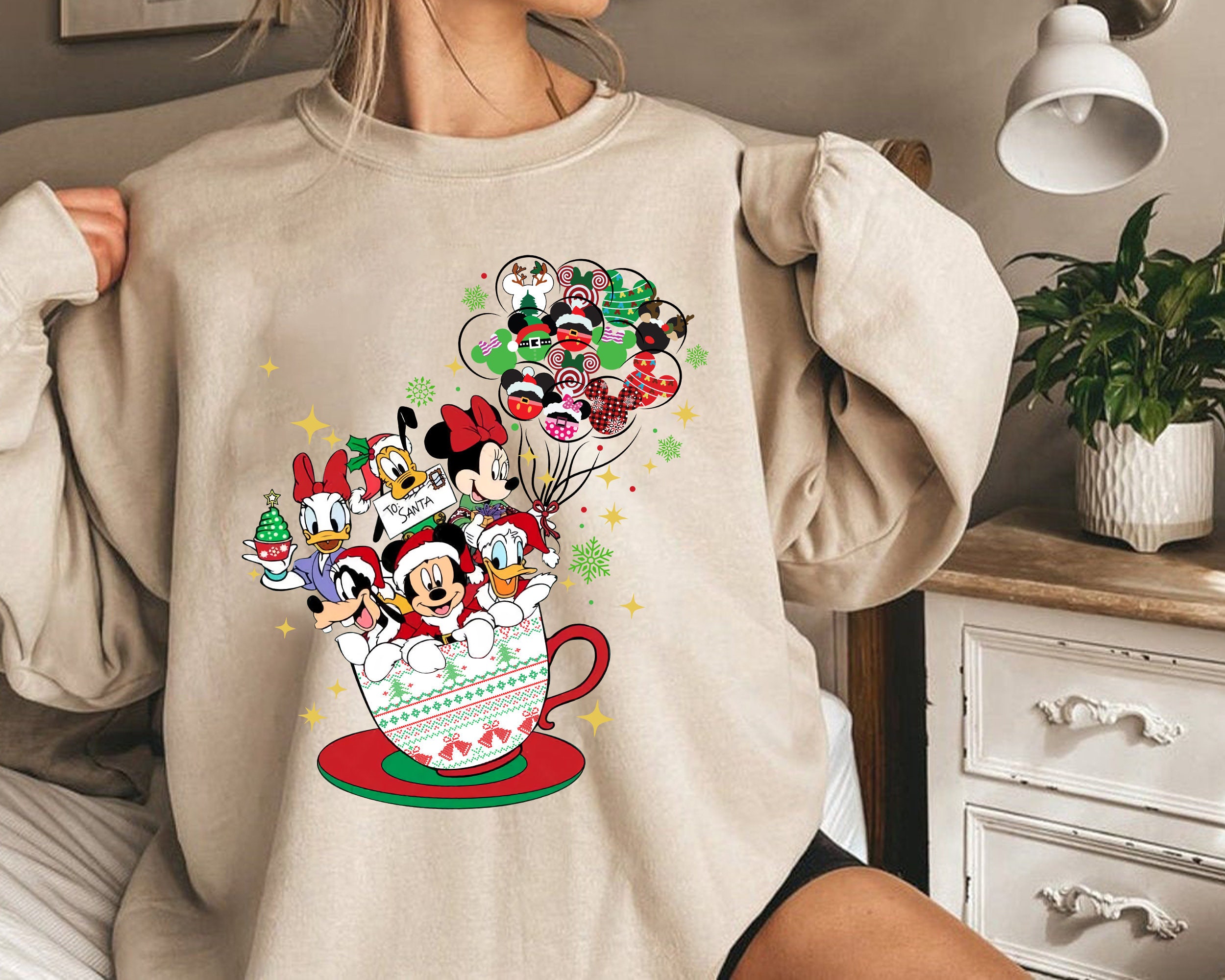 Discover Disney Christmas Balloon Sweatshirt, Mickey And Friends Christmas