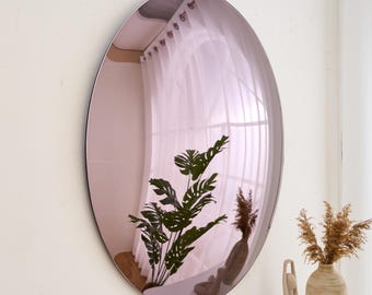 Purple Tinted Convex Mirror | Handcrafted Wall Mirror | Space Age Inspired Tinted Glass Mirror Wall Decor | Unique Purple Mirror Frameless