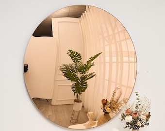 Rose Gold Tinted Convex Mirror | Handcrafted Wall Mirror | Space Age Inspired Tinted Glass Mirror Wall Decor | Unique Mirror Frameless