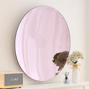 Hand-crafted Contemporary Purple Concave Mirror | Space Age Inspired Tinted Glass Mirror Wall Decor | Unique Wall Mirror Frameless