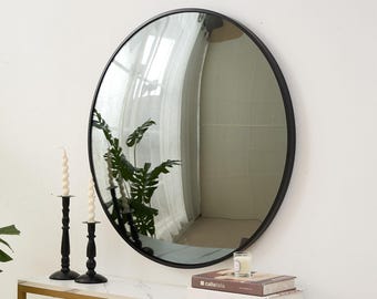 Handgjord modern konvex spegel – gråtonat glas | svart metallram