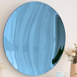 Hand-crafted Contemporary Blue Concave Mirror | Space Age Inspired Tinted Glass Mirror Wall Decor | Unique Wall Mirror Frameless