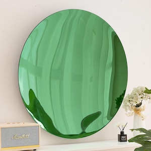 Hand-crafted Contemporary green Concave Mirror | Space Age Inspired Tinted Glass Mirror Wall Decor | Unique Wall Mirror Frameless