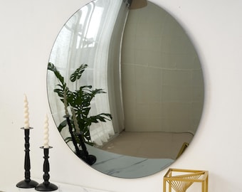 Grey Convex Wall Mirror – Handmade Frameless Glass, Retro-Futuristic Home Accent