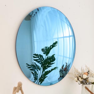 Blue Tinted Convex Mirror | Handcrafted Wall Mirror | Space Age Inspired Tinted Glass Mirror Wall Decor | Unique blue Mirror Frameless
