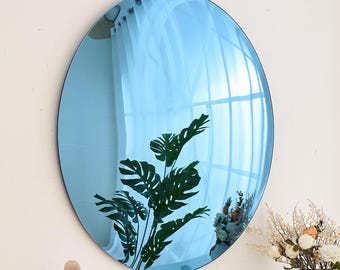 Blue Tinted Convex Mirror | Handcrafted Wall Mirror | Space Age Inspired Tinted Glass Mirror Wall Decor | Unique blue Mirror Frameless