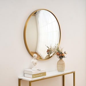 Silver Convex Mirror With Gold Frame | Handcrafted Wall Mirror | Space Age Inspired Tinted Glass Mirror | Stainless Steel Frame Mirror