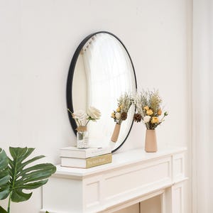 Silver Convex Mirror With Black Metal Frame | Handcrafted Wall Mirror | Space Age Inspired Tinted Glass Mirror | Unique Silver Mirror