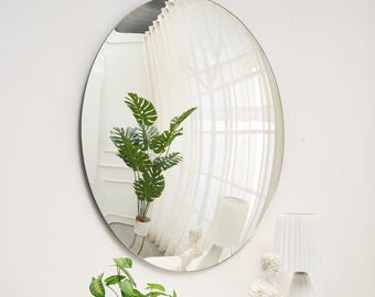 Convex Silver Mirror | Handcrafted Wall Mirror | Space Age Inspired Tinted Glass Mirror Wall Decor | Unique Green Mirror Frameless