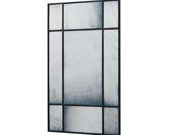Handcrafted Rectangular Wall Mount Antique Mirror |Vintage Mirrors for Wall | Black Framed Mirror for Bedroom, Living Room