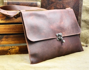 Leather Messenger Bag - Men's Leather Satchel - Distressed Leather Laptop Bag - Leather School Bag - Leather Book Bag