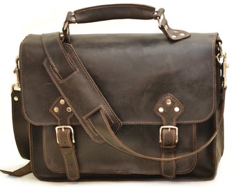 Distressed Brown Leather Briefcase Messenger Carry-All Shoulder Bag Murse Satchel Work Bag Book Bag School Bag Carry On Men's Briefcase