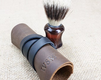 Estuche de cuero para brochas de afeitar: kit de aseo para hombres, accesorios para estuches de artículos de tocador, regalos de viaje para hombres, funda protectora para maquinilla de afeitar recta