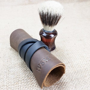 Estojo de rolo de escova de barbear de couro: kit de higiene masculino, acessórios de higiene pessoal, presentes de viagem para rapazes, capa protetora de navalha reta