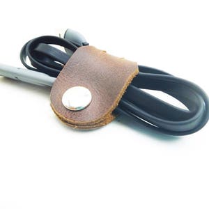 leather cord organizer leather USB cable wrap earphone organizer cord keeper headphone holder leather cord tie keeper small gifts - IN STOCK